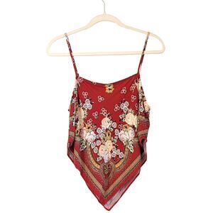Meraki Floral Handkerchief Hem Tank Top Large Red Floral Boho Cami Festival